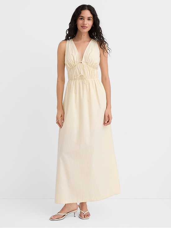 LOFT Dresses & Skirts - LOFT NWT Butter Yellow Striped Cotton V-Neck Maxi Dress Size 8